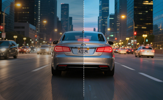 Night driving footage comparison with and without NightVIS 2.0