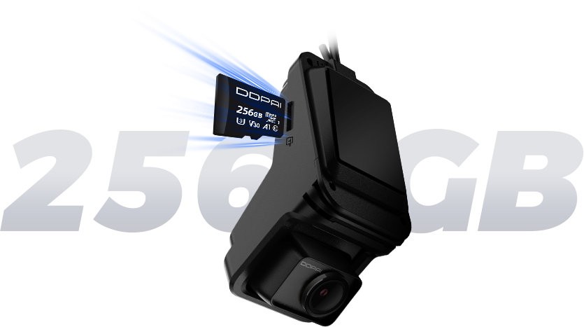 Dashcam supports up to 256GB MicroSD storage for extended recording