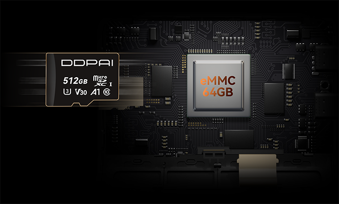 DDPAI 512GB MicroSD and 64GB eMMC dual storage hardware
